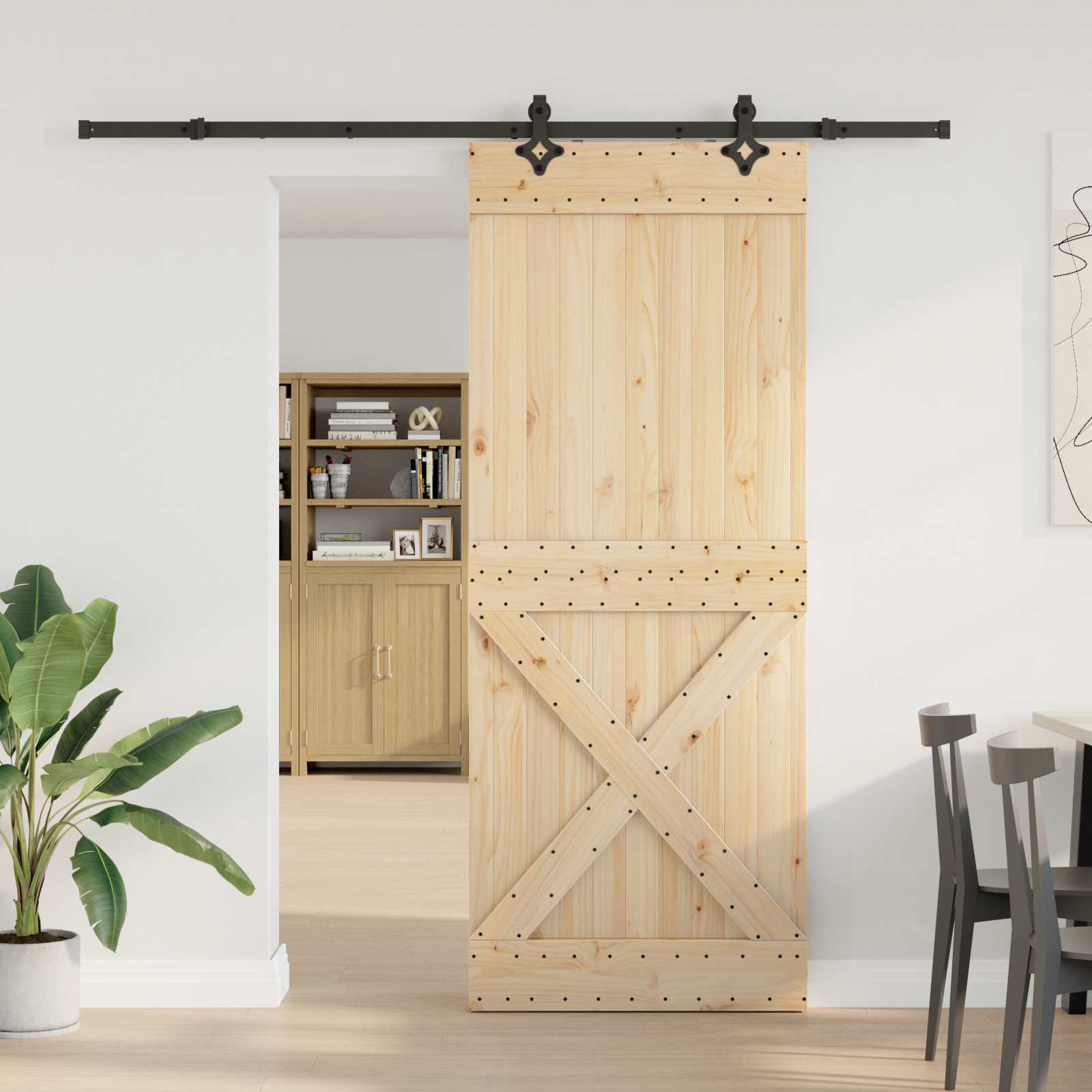 Schiebetür NARVIK Natürlich und Schwarz 70 x 210 cm (152,5 cm)
