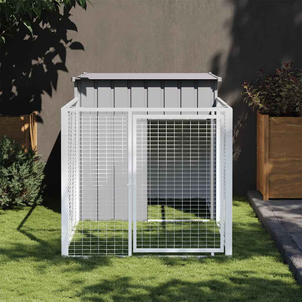 Hundehütte mit Auslauf Anthrazit 110x201x110cm Verzinkter Stahl