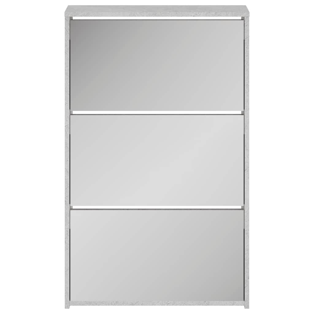 Schuhschrank mit 2 Fächern Spiegel Eiche-Optik 63x17x67 cm