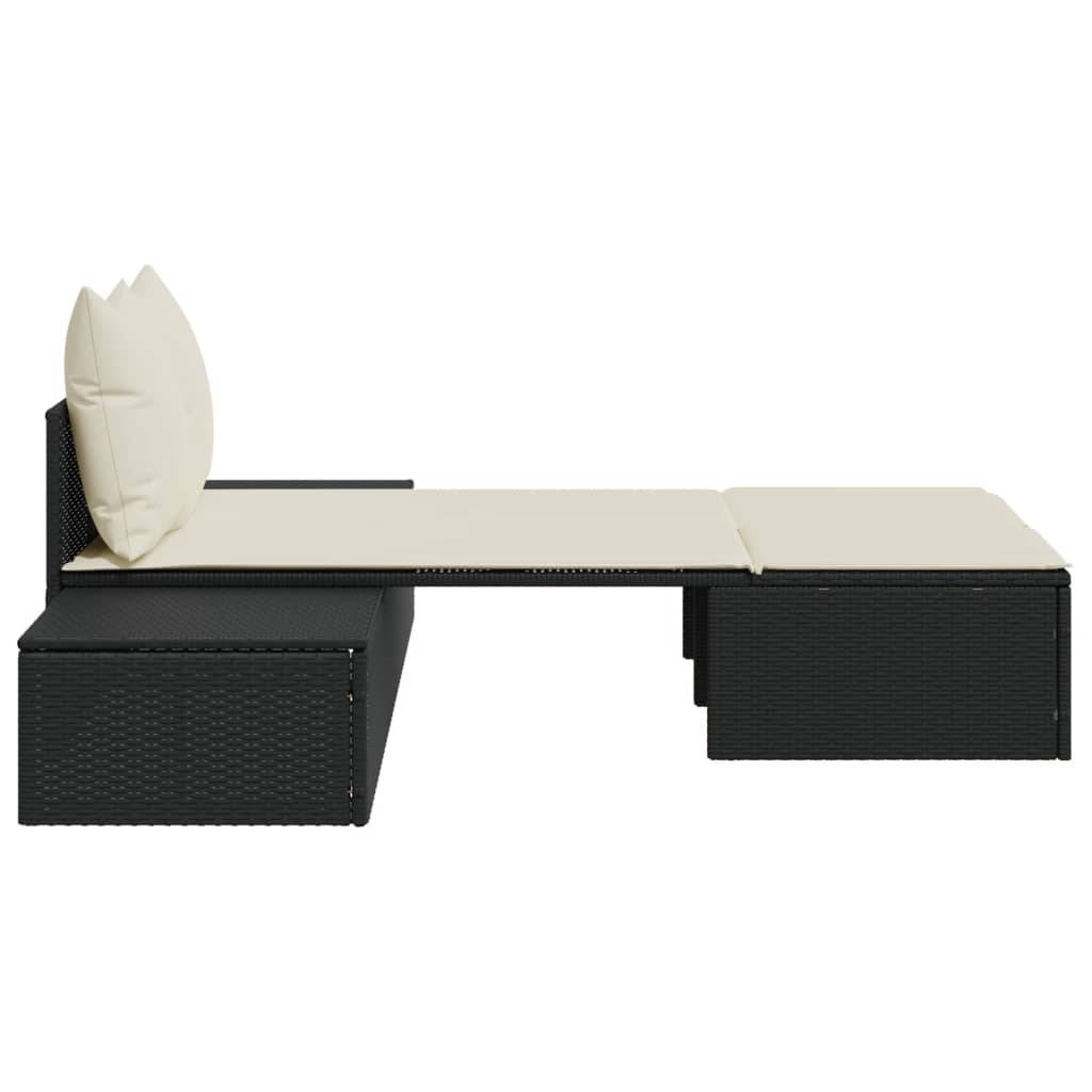 Doppel-Sonnenliege mit Auflagen Beige Poly Rattan