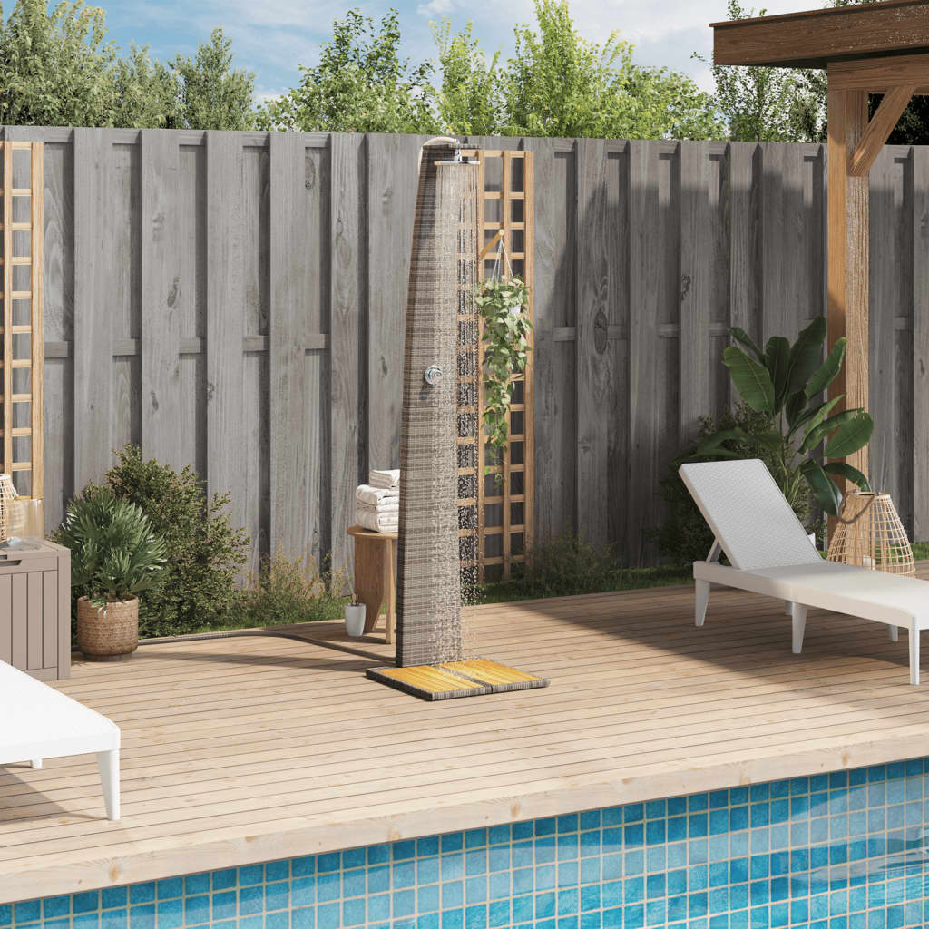 Gartendusche Schwarz 55x60x224 cm Poly Rattan und Akazienholz