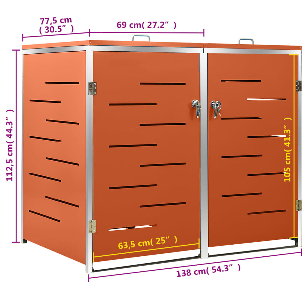 Mülltonnenbox für 3 Tonnen 207x77,5x112,5 cm Edelstahl
