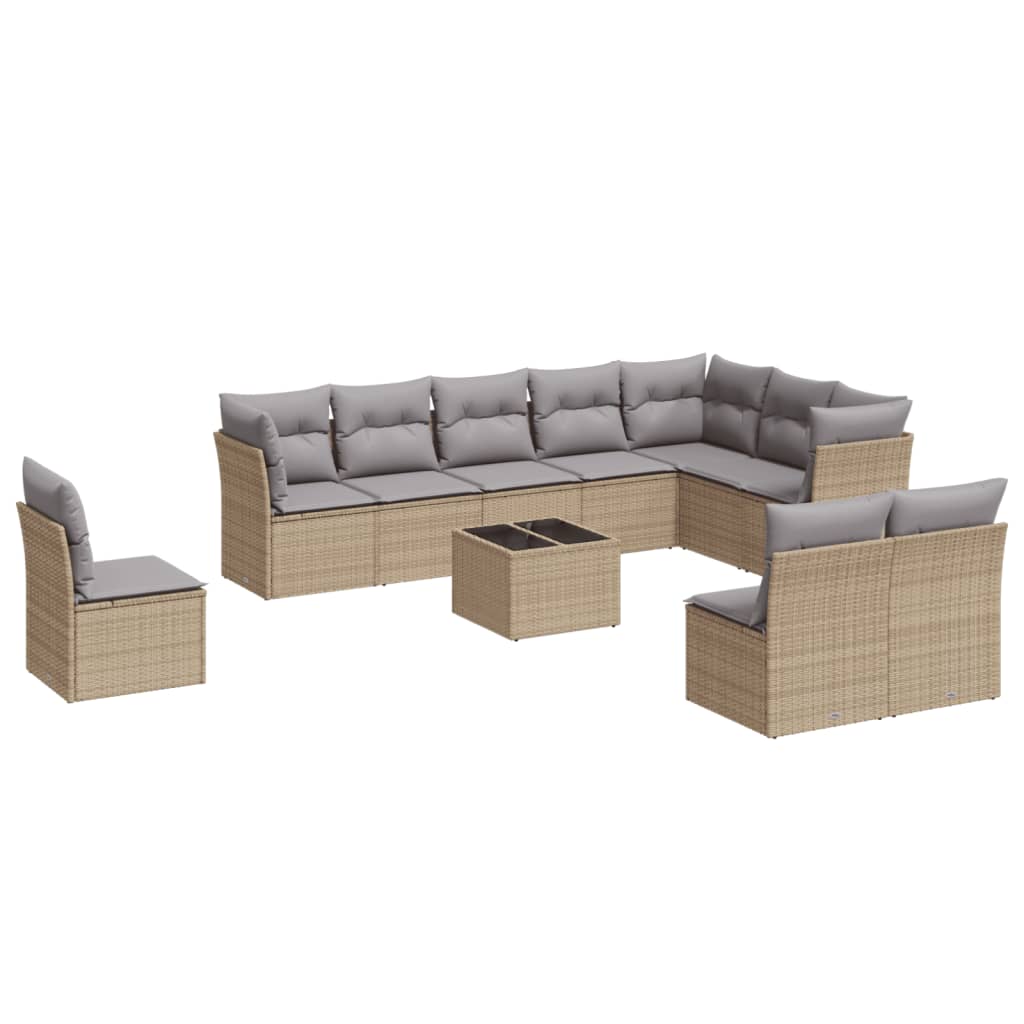 10-tlg. Garten-Sofagarnitur mit Kissen Schwarz Poly Rattan