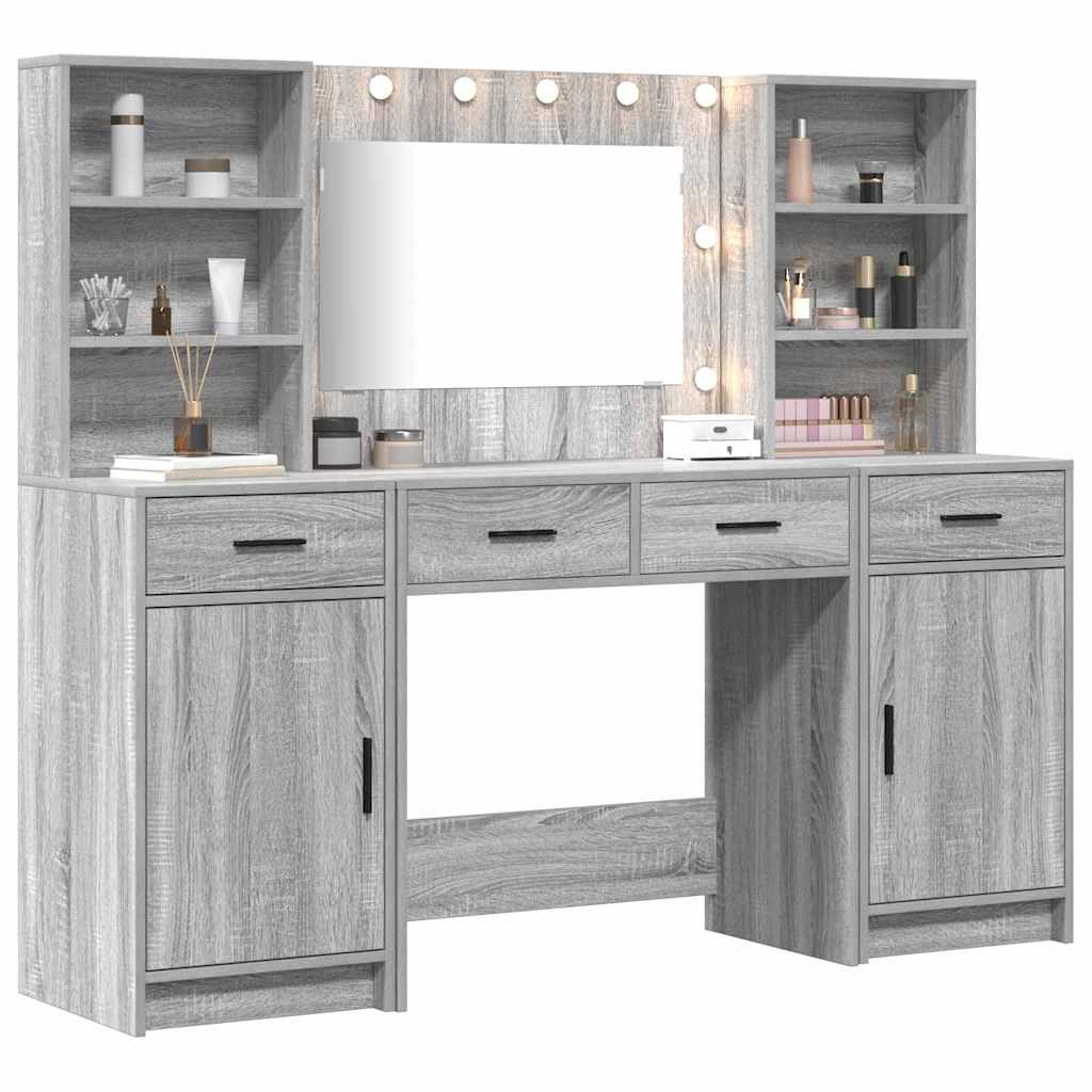Schminktischset mit LED mit Schubladen 3 pcs Weiß Holzwerkstoff