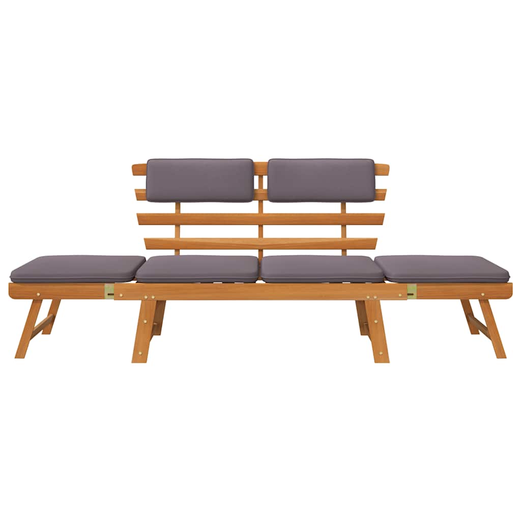 Gartenbank mit Auflagen 2-in-1 190 cm Grau Massivholz Akazie