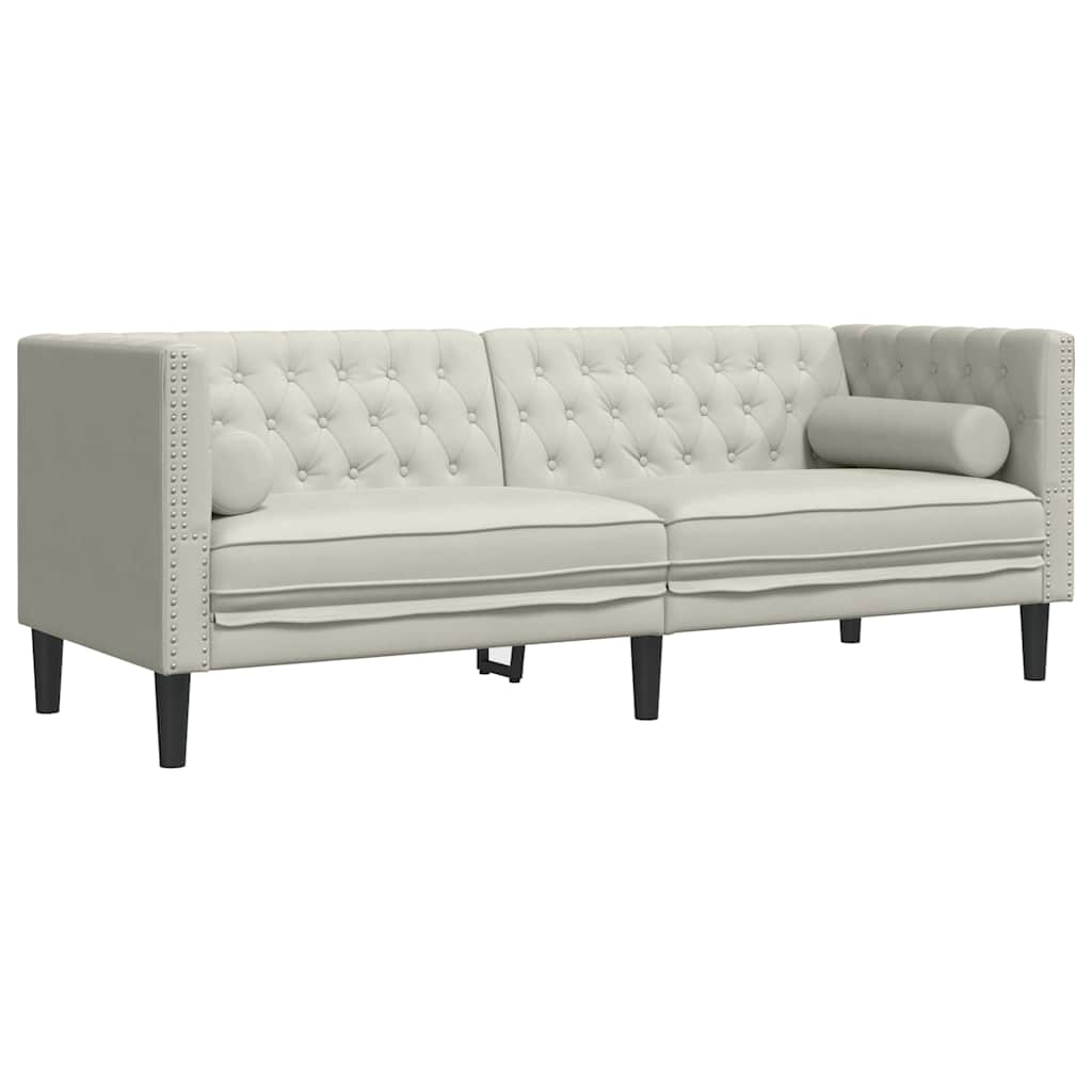 3-tlg. Chesterfield-Sofa-Set mit Nackenrollen Hellgrau Samt