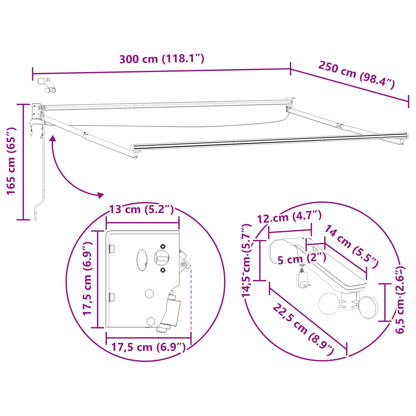 Elektrisches Markisenrahmen Weiß 2,5 x 2 m Aluminium