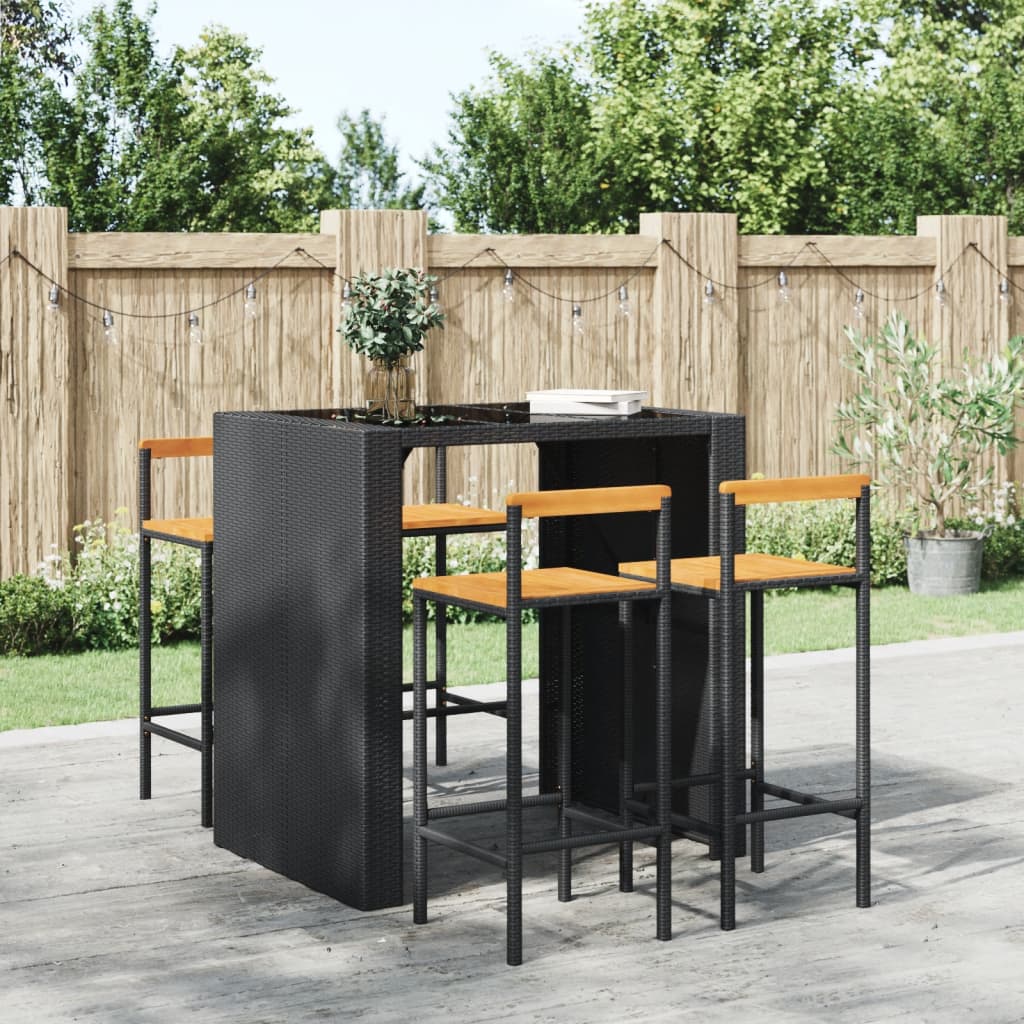 Barhocker 2 Stk. Grau Poly Rattan und Massivholz Akazie