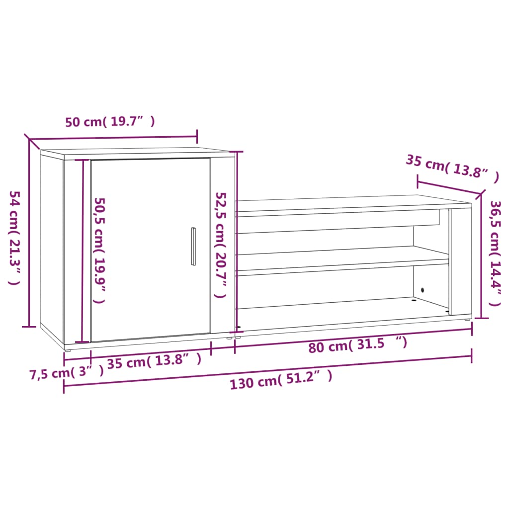Schuhschrank Weiß 130x35x54 cm Holzwerkstoff