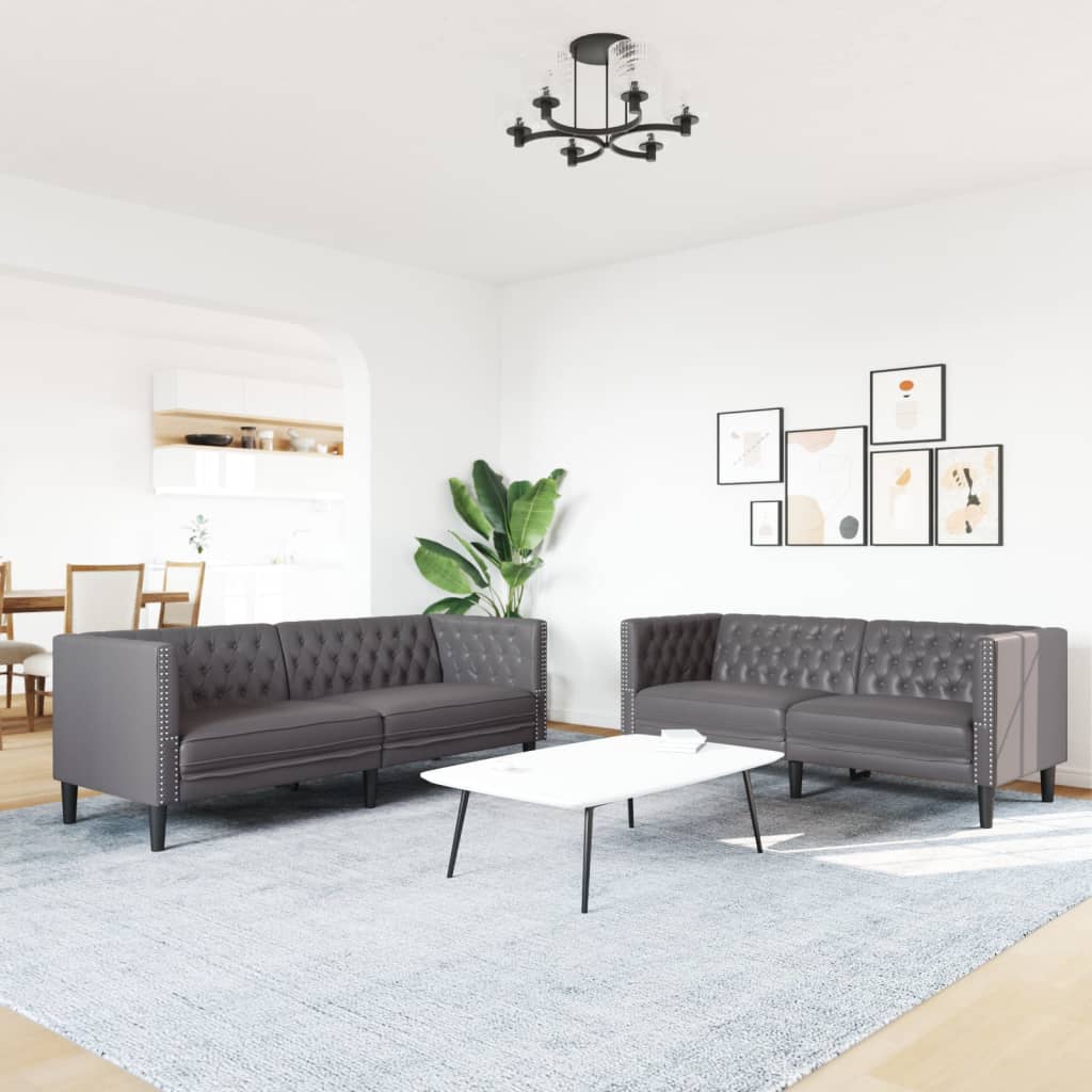 3-tlg. Chesterfield-Sofa-Set Schwarz Kunstleder
