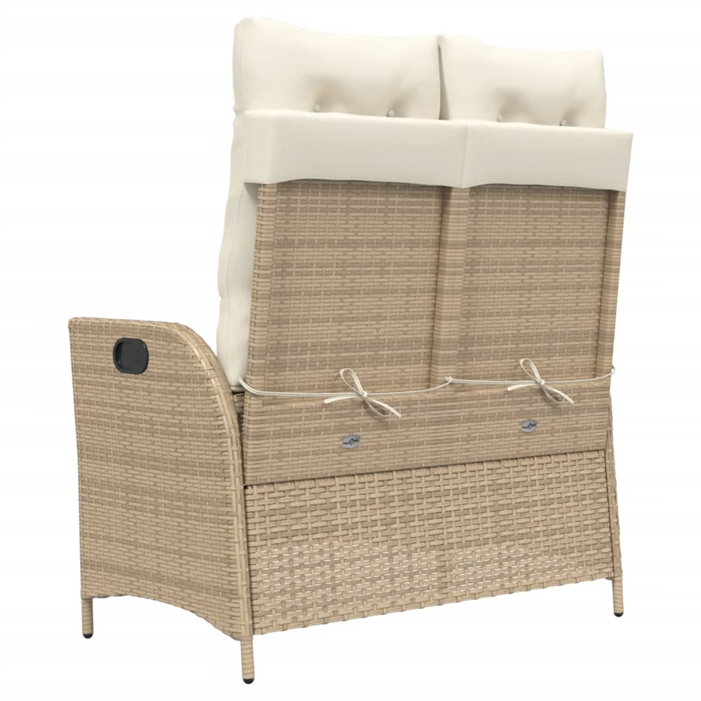 Gartenbank Verstellbar mit Kissen Schwarz Poly Rattan