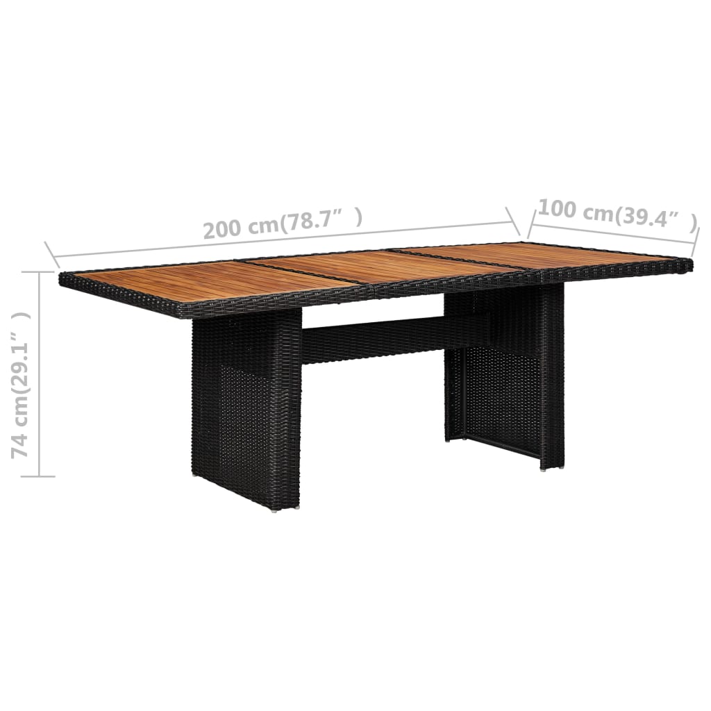 Garten-Esstisch Braun 200x100x74 cm Glas und Poly Rattan