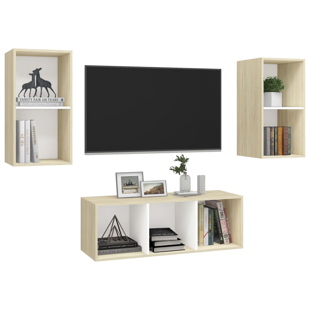 3-tlg. TV-Schrank-Set Weiß Holzwerkstoff
