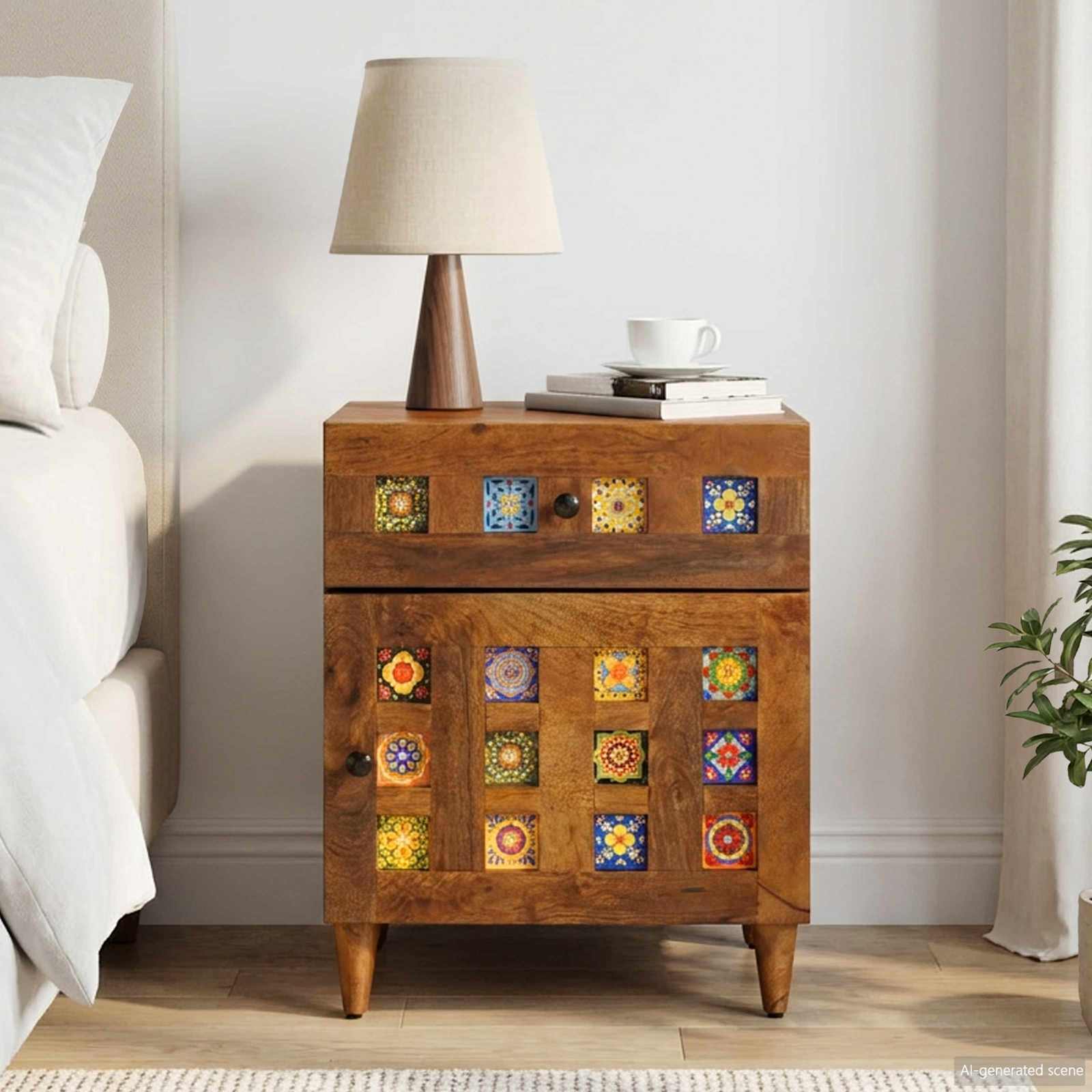 Nachttisch Braun 50 x 33 x 60 cm Massivholz Mango
