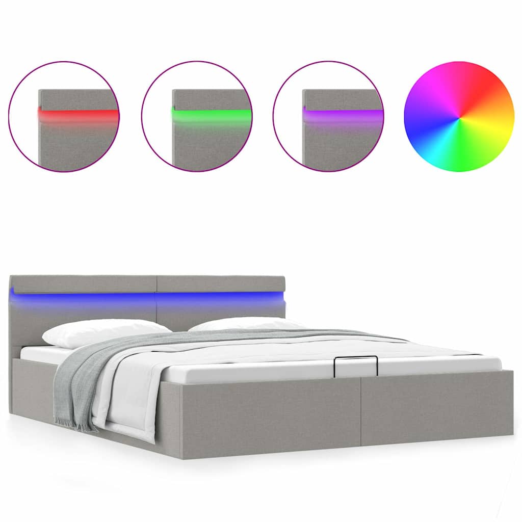Bett mit Bettkasten Hydraulisch LED Dunkelgrau Stoff 90x200 cm