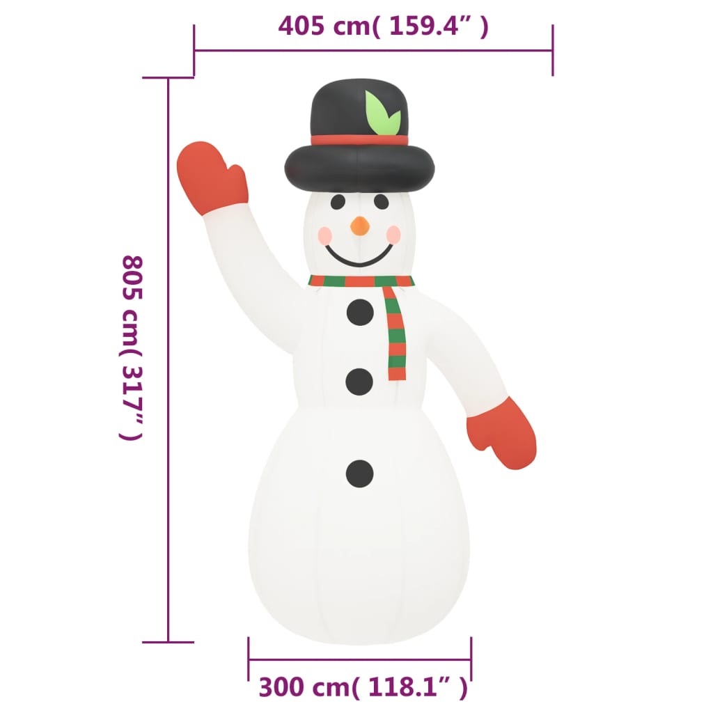 Aufblasbarer Schneemann mit LEDs 455 cm