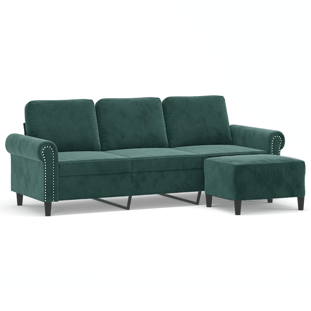 3-Sitzer-Sofa mit Hocker Hellgrau 180 cm Samt