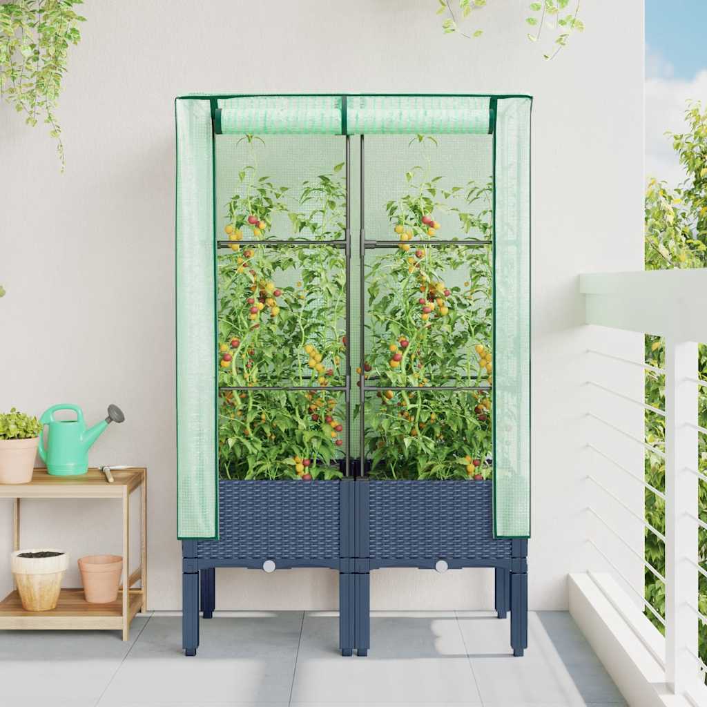 Hochbeet mit Gewächshaus-Aufsatz Rattan-Optik 40x40x140 cm