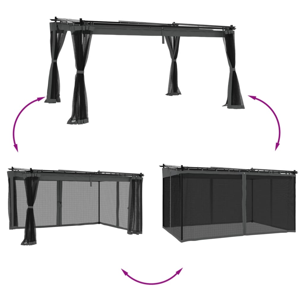 Pavillon mit Netzwände Creme 3x3 m Stahl