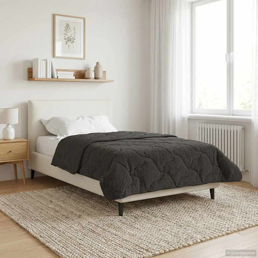 Sommerdecke Anthrazit 135 x 200 cm Mikrofaser und Teddy-Fleece