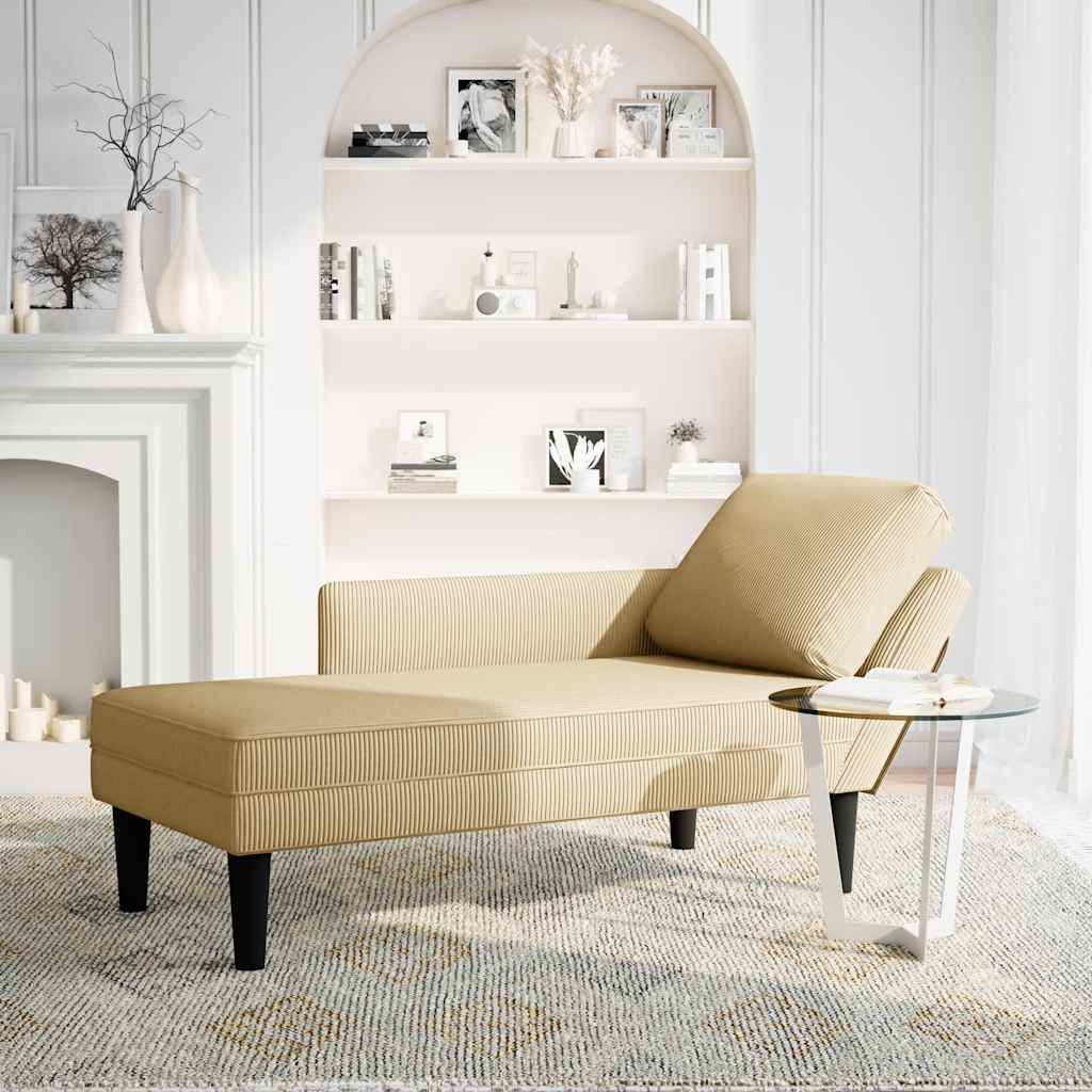 Chaiselongue mit Kissen Hellgrau Cordstoff