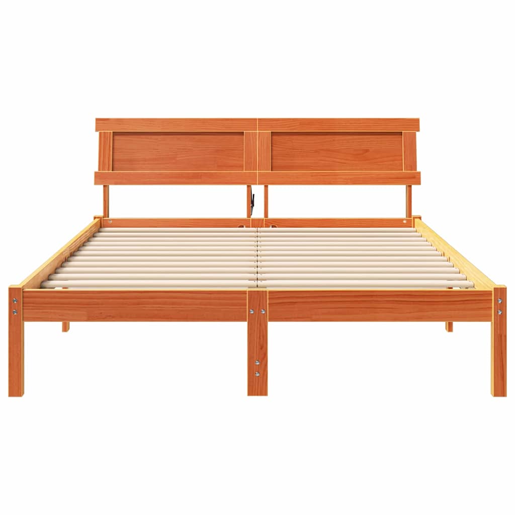 Bettgestell mit Kopfteil Braun 200 x 200 cm Massivholz Kiefer