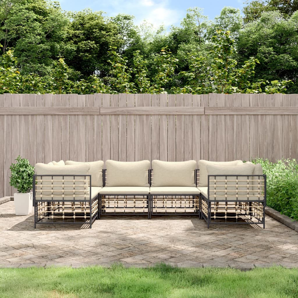 7-tlg. Garten-Lounge-Set mit Kissen Anthrazit Poly Rattan