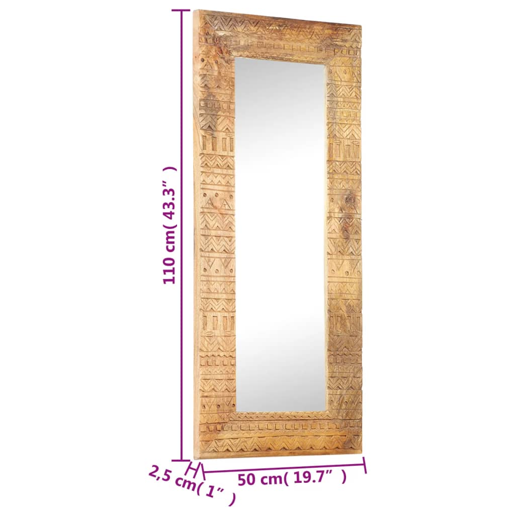 Handgeschnitzter Spiegel 50x50x2,5 cm Massivholz Mango