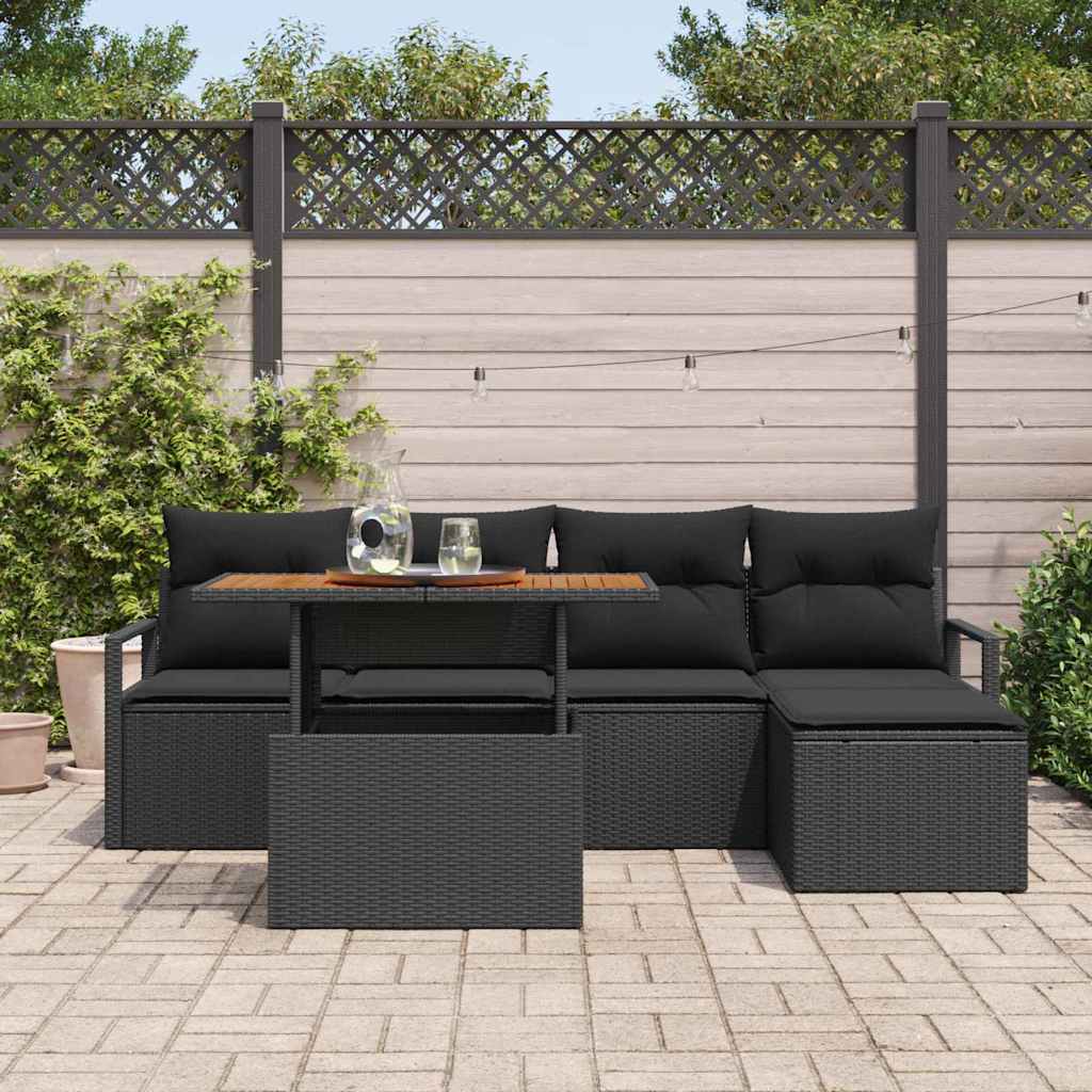 Garten Essgruppe mit Kissen 6 pcs Schwarz und Creme
