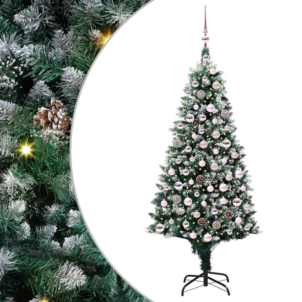 Künstlicher Weihnachtsbaum mit LEDs Kugeln Zapfen 150 cm