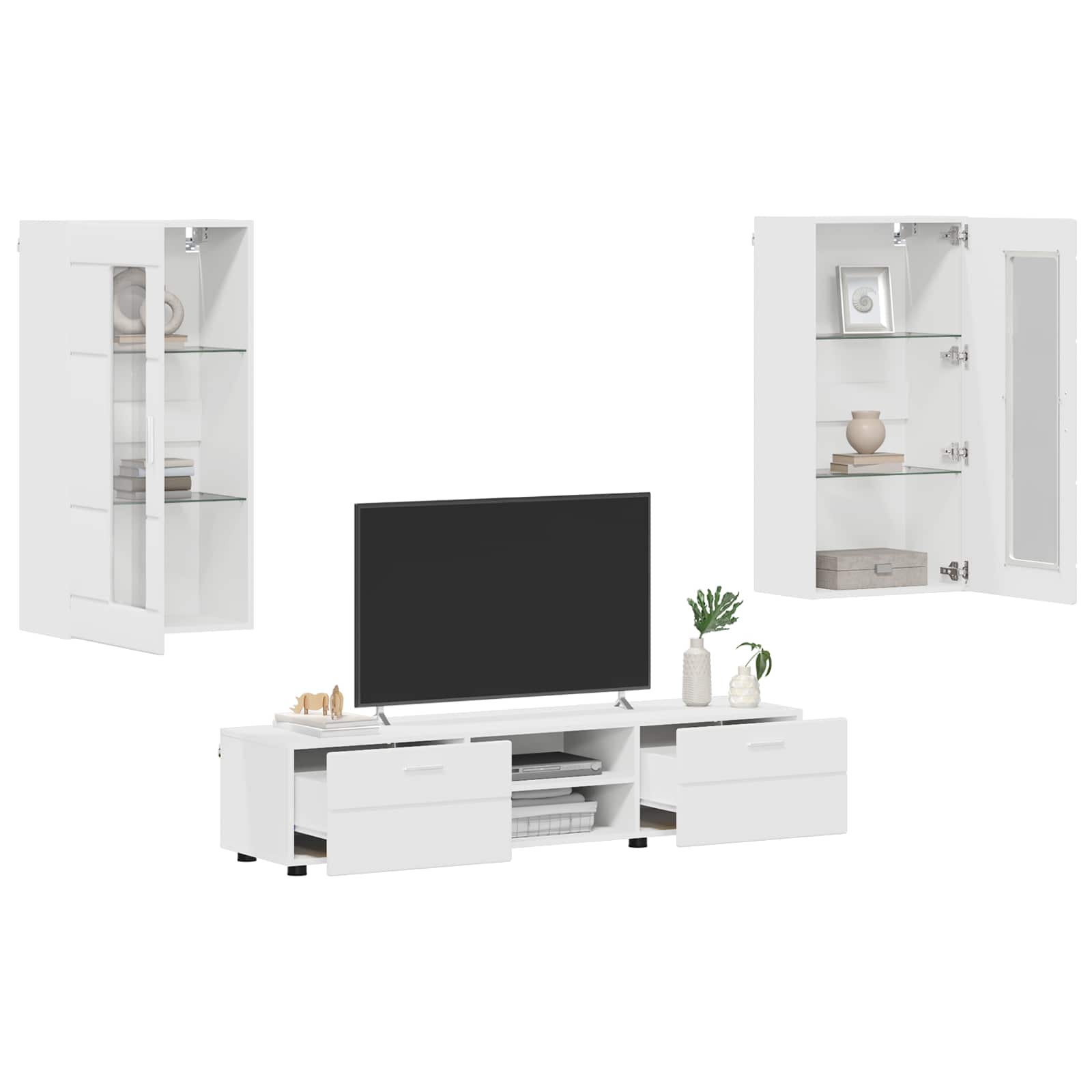 Highboard mit Regal FLORIN Weiß 60 x 35 x 182 cm Holzwerkstoff