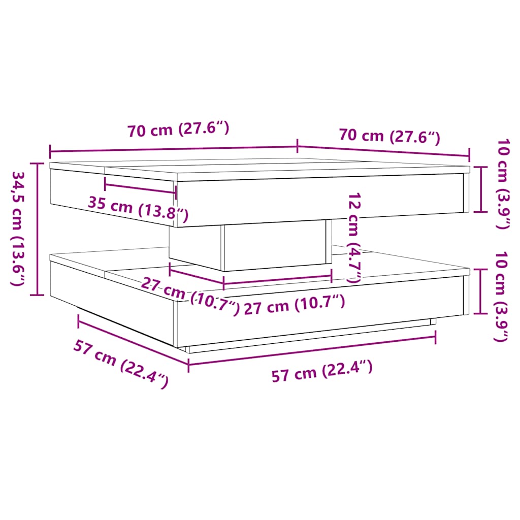 Couchtisch 360-Grad Drehbar Weiß 90x90x34,5 cm