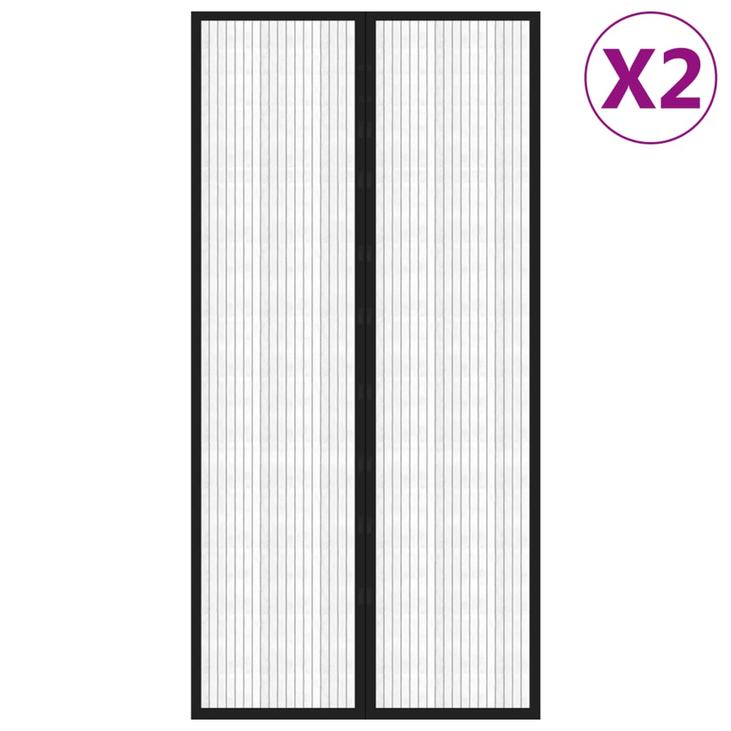 Fliegengitter-Türvorhänge 2 Stk. Magnet Schwarz 200x80 cm