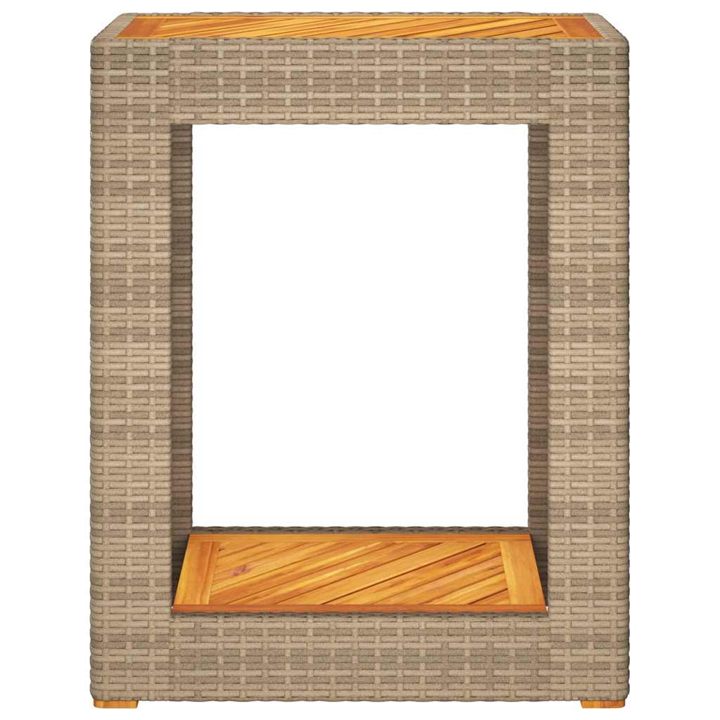 Garten-Beistelltisch mit Holzplatte Schwarz Poly Rattan