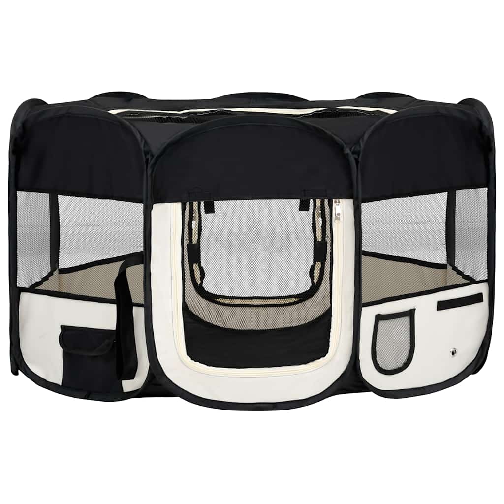 Faltbarer Welpenlaufstall mit Tragetasche Schwarz 90x90x58 cm
