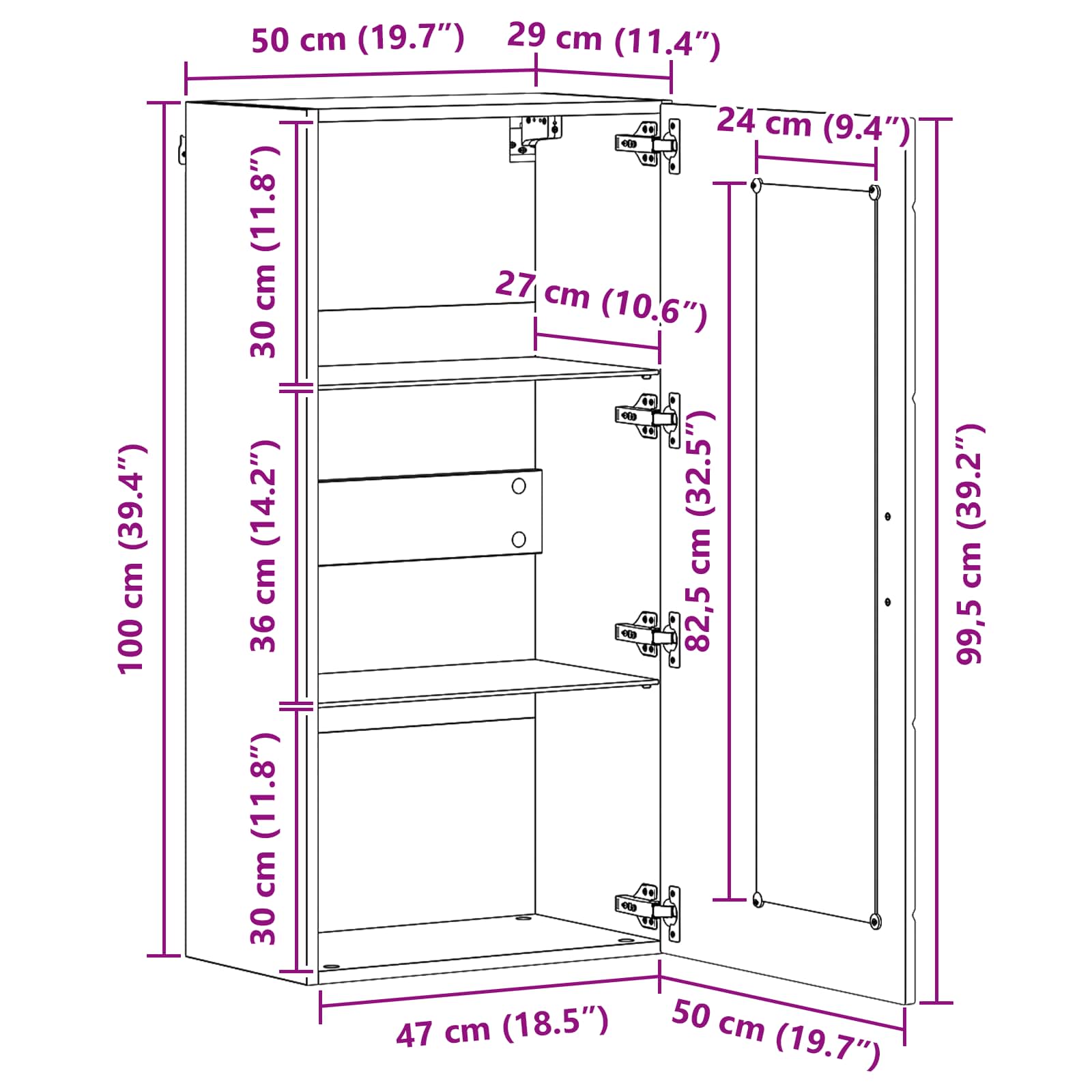 Highboard mit Regal FLORIN Weiß 60 x 35 x 182 cm Holzwerkstoff