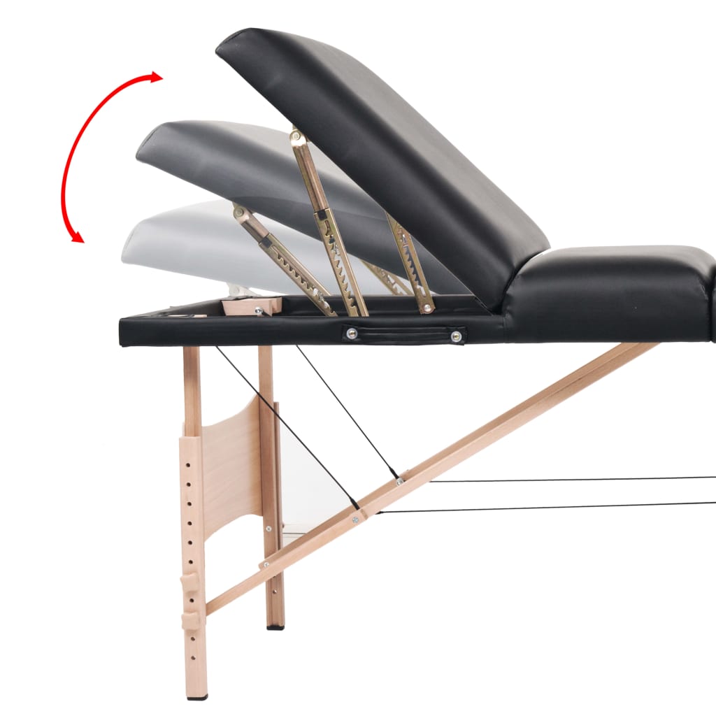 Massageliege 3-Zonen mit Hocker Klappbar 10 cm Sitz Schwarz