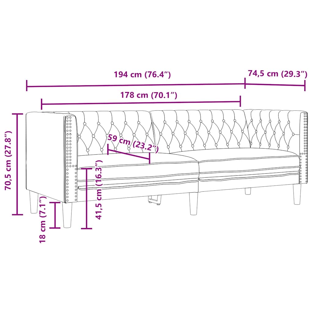 3-tlg. Chesterfield-Sofa-Set Schwarz Kunstleder
