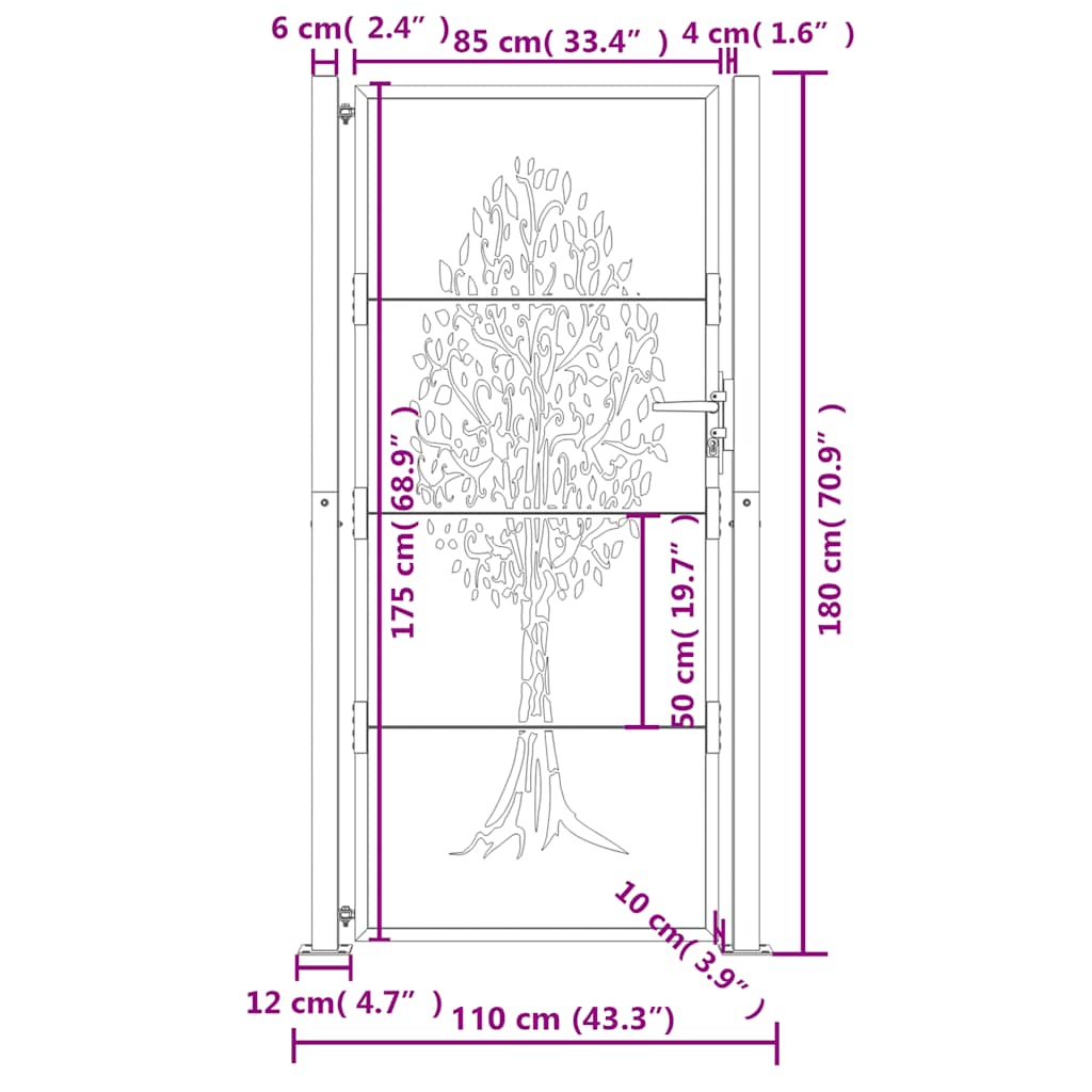 Gartentor Anthrazit 100x75 cm Stahl Baum-Design