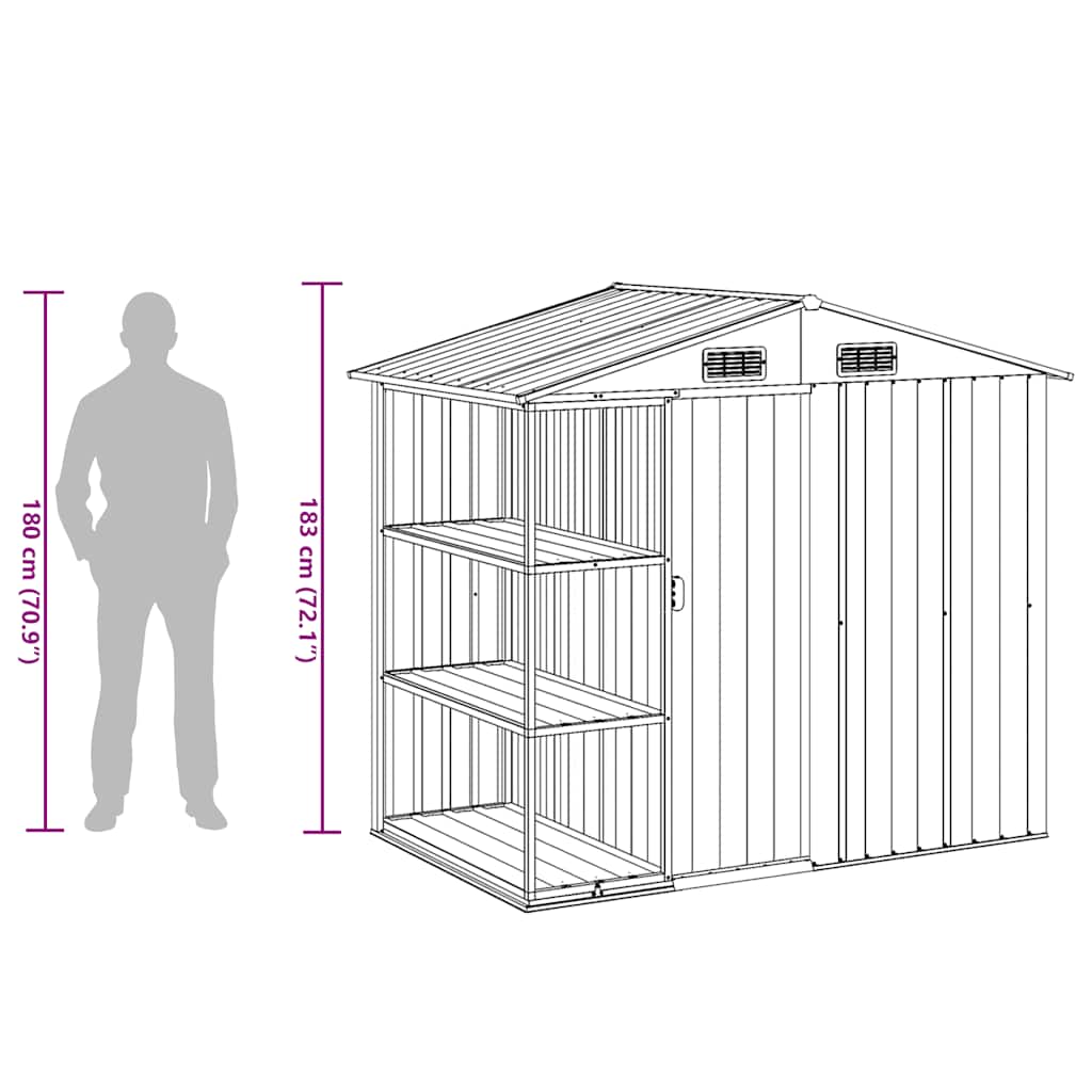 Gartenhaus mit Regal Grau 205x130x183 cm Eisen