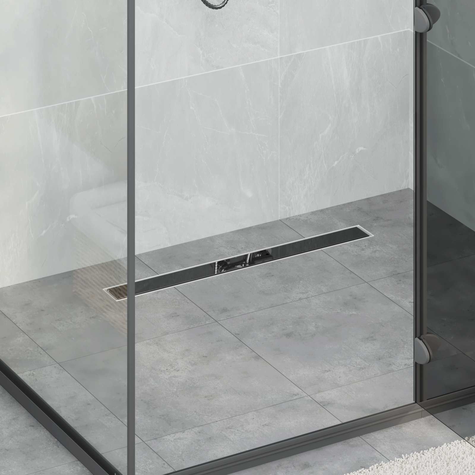 Duschabfluss mit Glashülle und 360° Siphon Schwarz 50 cm