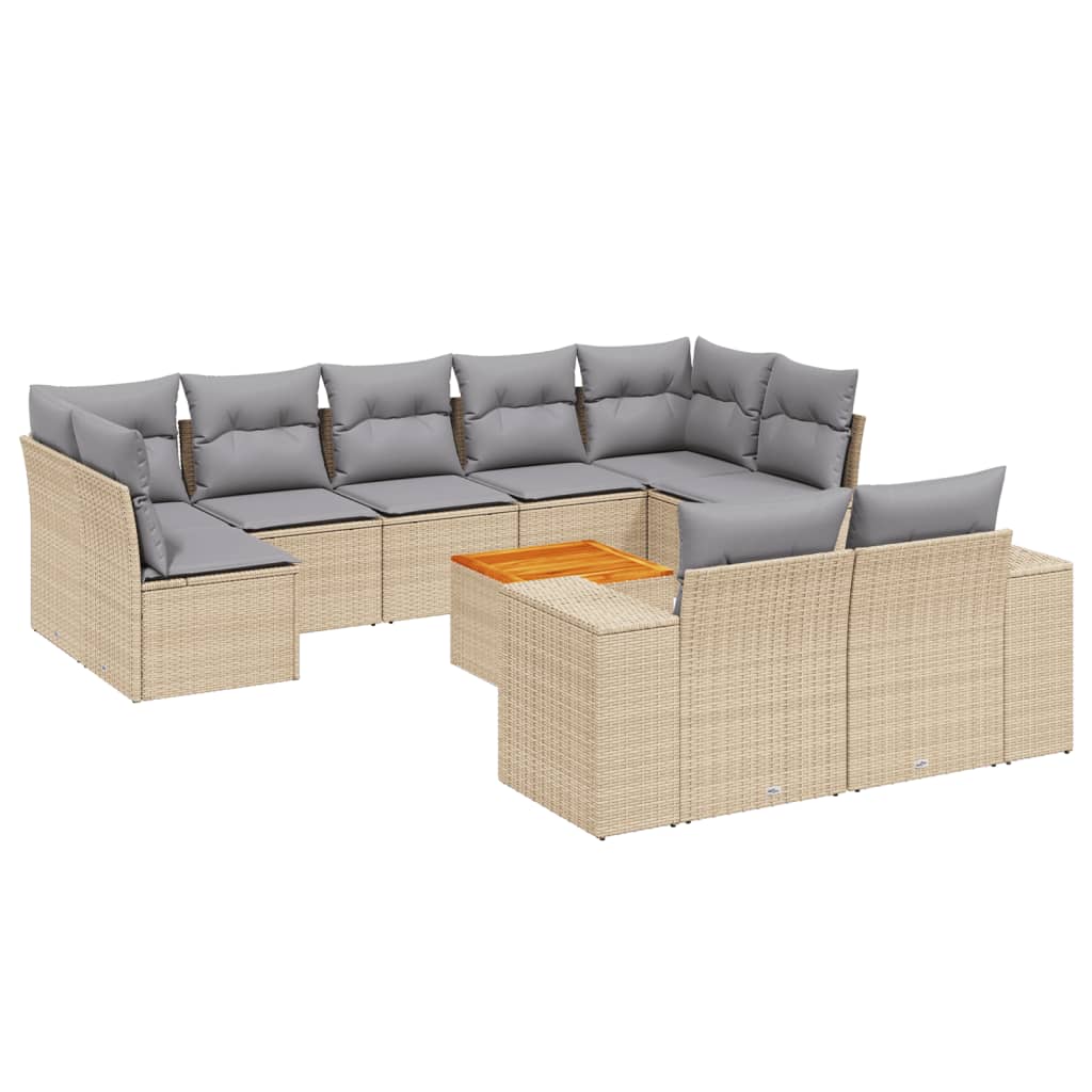 10-tlg. Garten-Sofagarnitur mit Kissen Schwarz Poly Rattan