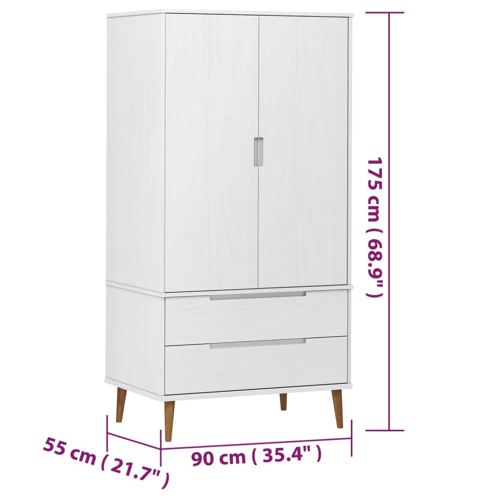 Kleiderschrank MOLDE Braun 90x55x175 cm Massivholz Kiefer