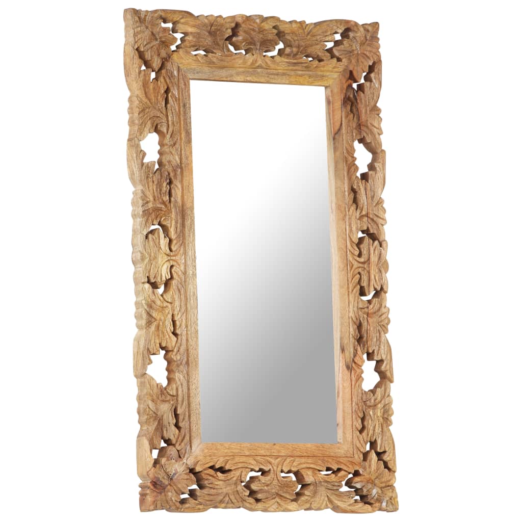 Spiegel Handgeschnitzt Braun 50x50 cm Massivholz Mango