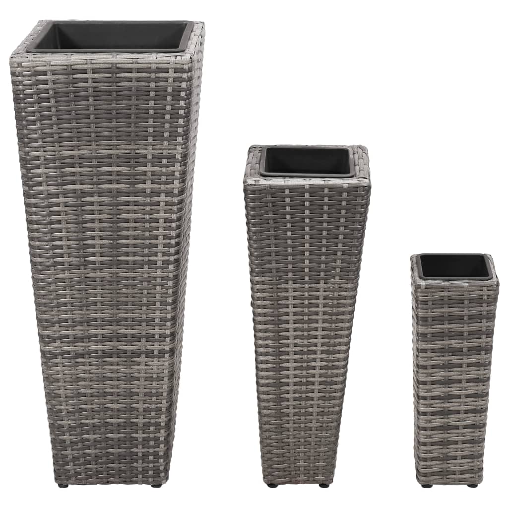 Garten-Hochbeet 3-tlg. Poly Rattan Schwarz