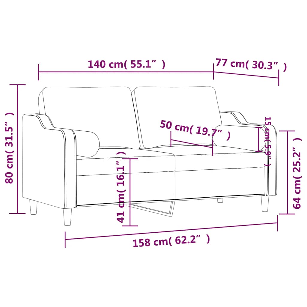 2-Sitzer-Sofa mit Zierkissen Braun 120 cm Stoff
