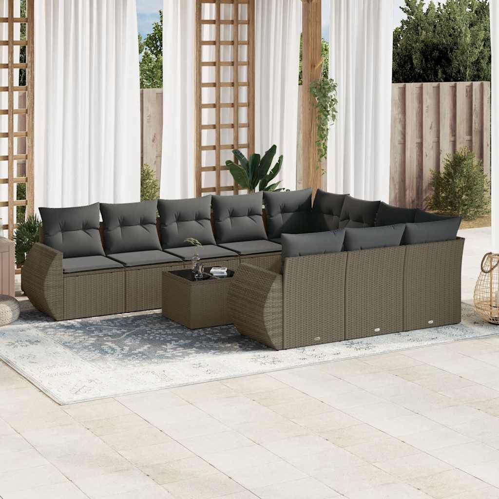 10-tlg. Garten-Sofagarnitur mit Kissen Schwarz Poly Rattan