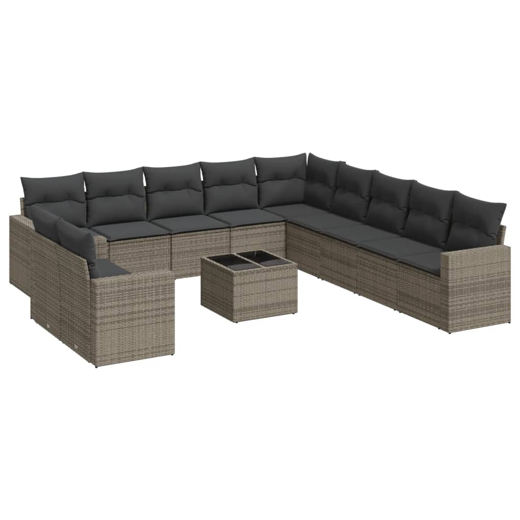 11-tlg. Garten-Sofagarnitur mit Kissen Schwarz Poly Rattan