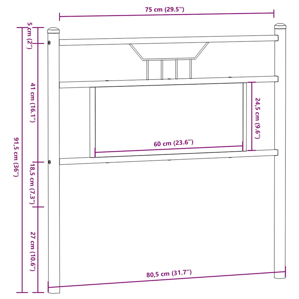 Ersatz-Kopfteil Räuchereiche 75 cm Holzwerkstoff und Stahl