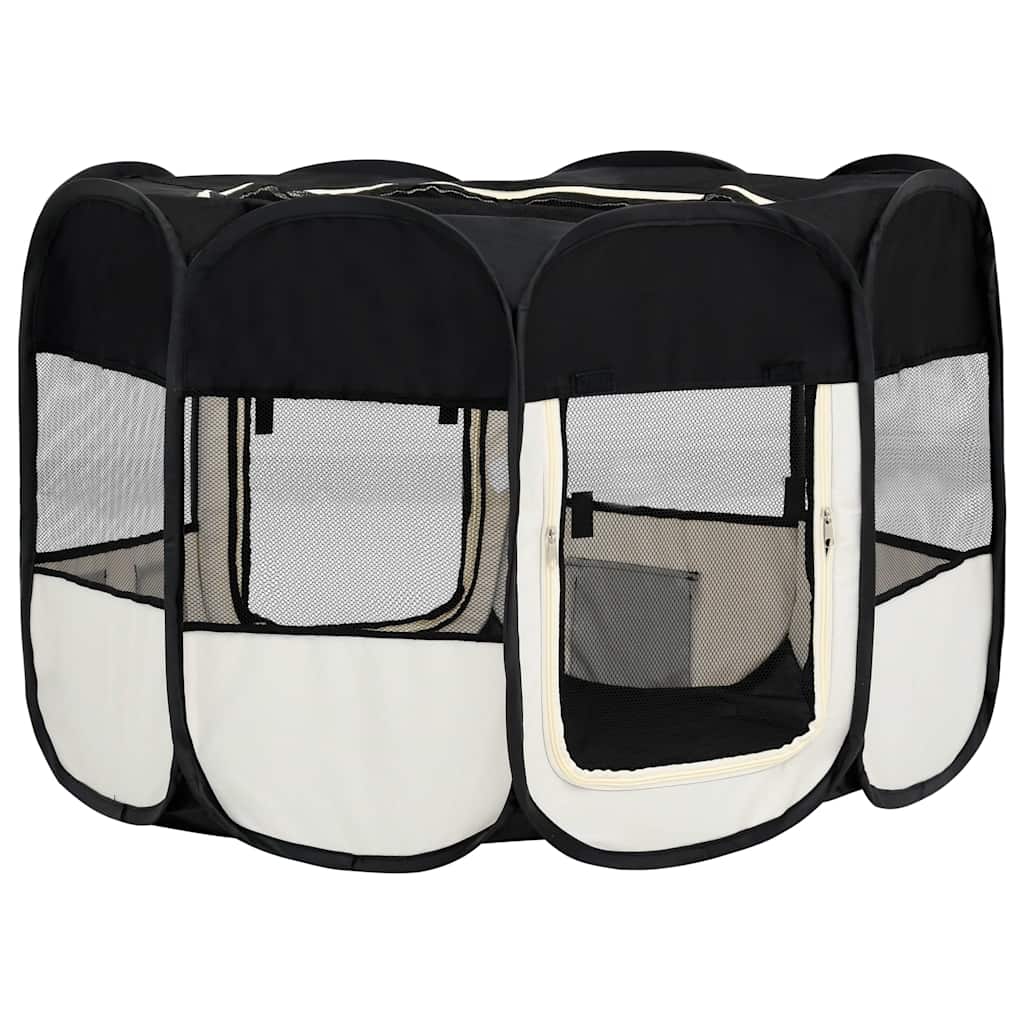 Faltbarer Welpenlaufstall mit Tragetasche Schwarz 90x90x58 cm
